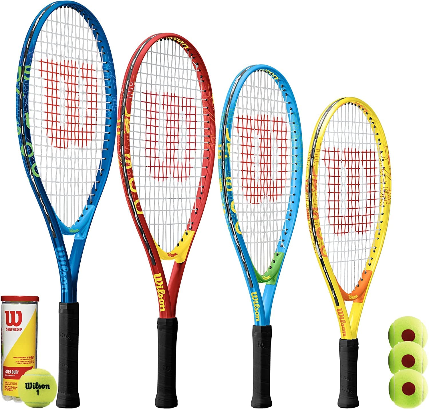 Wilson US Open Junior Tennis Rackets + 3 Tennis Balls (All Junior Sizes) (25" Blue/BLUE (Age 9+))